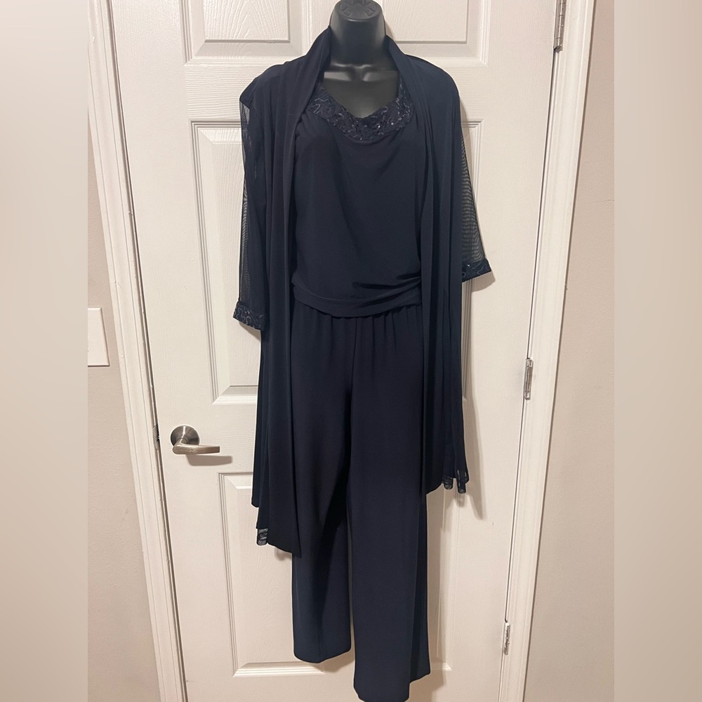 R&M Richards Navy 3 piece outfit with Sheer Overlay